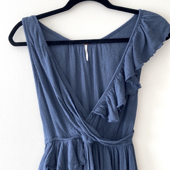Free People Float Away Deep V Ruffle Tank in Blue - Picture 8 of 10